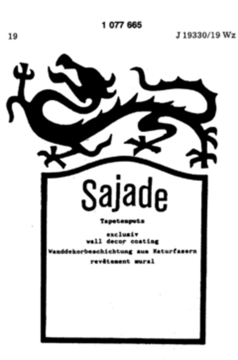 Sajade Tapetenputz exklusiv wall decor coating Wanddekorbeschichtung aus Naturfasern revêtement mural Logo (DPMA, 07/23/1984)