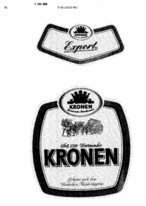 KRONEN Export Seit 1729 Dortmunder Logo (DPMA, 10.06.1989)