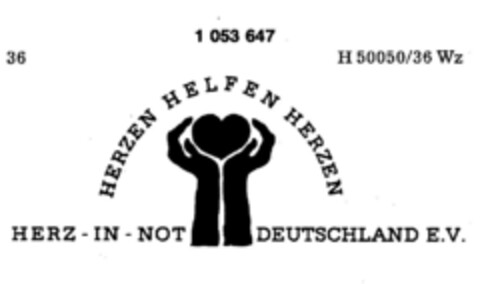 HERZEN HELFEN HERZEN  HERZ-IN-NOT DEUTSCHLAND E.V. Logo (DPMA, 05/12/1982)