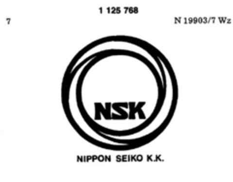 NSK NIPPON SEIKO K.K. Logo (DPMA, 05.09.1985)
