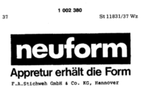 neuform Appretur erhält die Form Logo (DPMA, 02.04.1979)