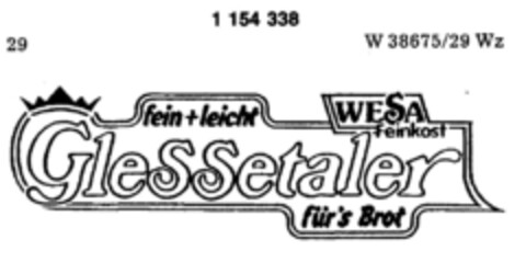 WESA Feinkost fein+leicht Glessetaler für's Brot Logo (DPMA, 25.11.1988)