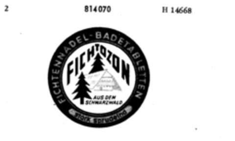 FICHTOZON FICHTENNADEL-BADETABLETTEN AUS DEM SCHWARZWALD stark sprudelnd Logo (DPMA, 04/30/1958)