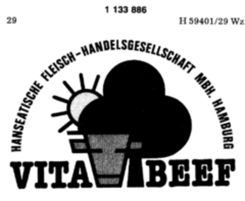 VITA BEEF HANSEATISCHE FLEISCH-HANDELSGESELLSCHAFT MBH. HAMBURG Logo (DPMA, 04/21/1988)