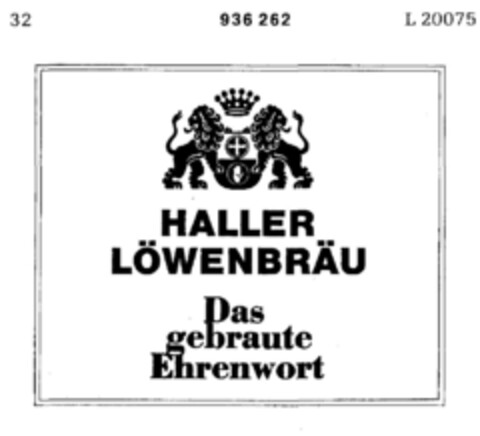 HALLER LÖWENBRÄU Das gebraute Ehrenwort Logo (DPMA, 07.09.1974)