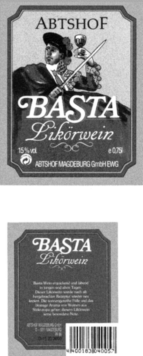 ABTSHOF BASTA Likörwein Logo (DPMA, 09.03.1993)