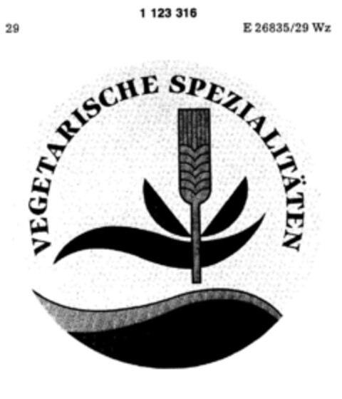 VEGETARISCHE SPEZIALITÄTEN Logo (DPMA, 16.07.1987)