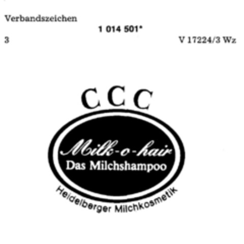 CCC Milk-o-Hair Das Milchshampoo Heidelberger Milchkosmetik Logo (DPMA, 22.08.1980)