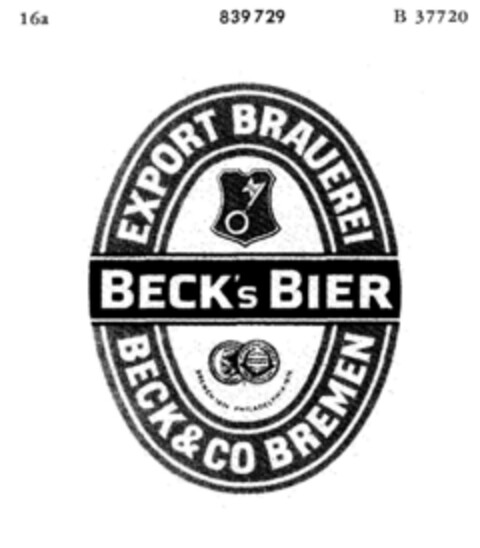 EXPORT BRAUEREI BECK`s BIER BECK & CO BREMEN Logo (DPMA, 24.02.1967)