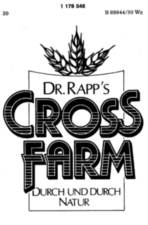 DR. RAPP'S CROSS FARM DURCH UND DURCH NATUR Logo (DPMA, 19.05.1990)