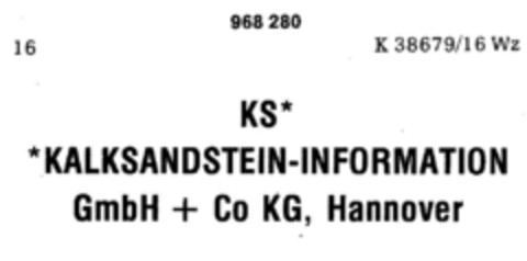 KS* *KALKSANDSTEIN-INFORMATION GmbH + Co KG, Hannover Logo (DPMA, 16.07.1977)