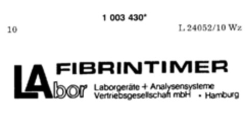 LAbor FIBRINTIMER Laborgeräte+Analysensysteme Vertriebsgesellschaft mbH Hamburg Logo (DPMA, 29.02.1980)