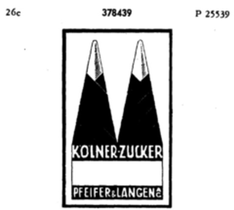 KÖLNER-ZUCKER PFEIFER & LANGEN AG Logo (DPMA, 03.09.1927)