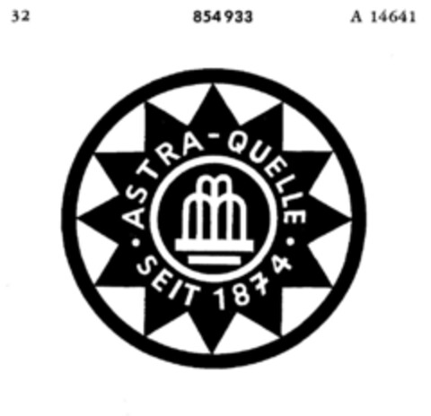 ASTRA-QUELLE   SEIT 1874 Logo (DPMA, 20.08.1964)