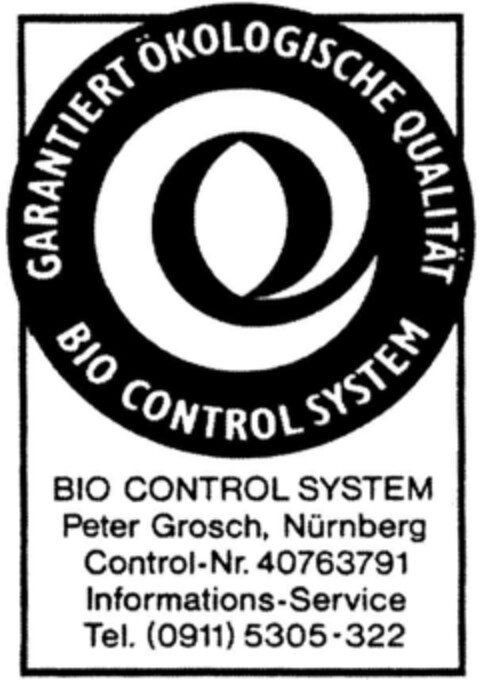 BIO CONTROL SYSTEM Logo (DPMA, 17.04.1991)