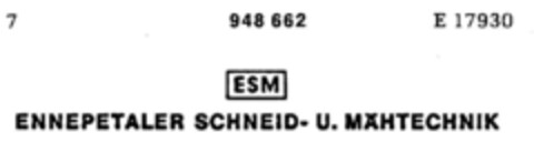 ESM ENNEPETALER SCHNEID- U. MäHTECHNIK Logo (DPMA, 18.04.1975)