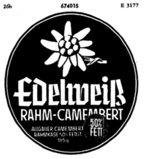 Edelweiß RAHM-CAMEMBERT Logo (DPMA, 01.06.1954)