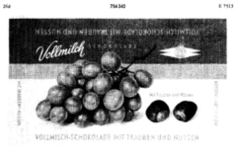 EuG VOLLMILCH-SCHOKOLADE MIT TRAUBEN UND NÜSSEN Logo (DPMA, 02.01.1961)