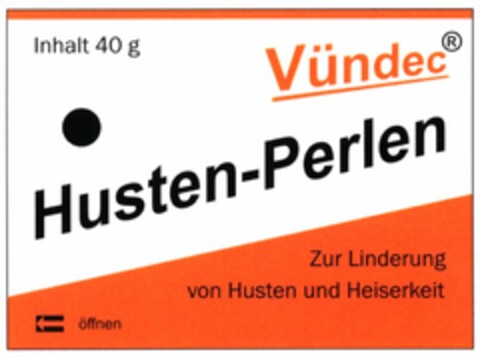 Vündec Husten-Perlen Zur Linderung von Husten und Heiserkeit Logo (DPMA, 16.06.2004)