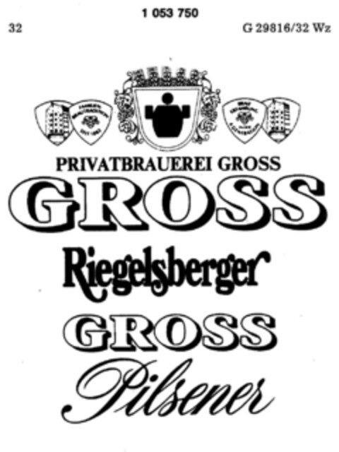 PRIVATBRAUEREI GROSS GROSS RIEGELSBERGER GROSS PILSENER Logo (DPMA, 28.08.1982)