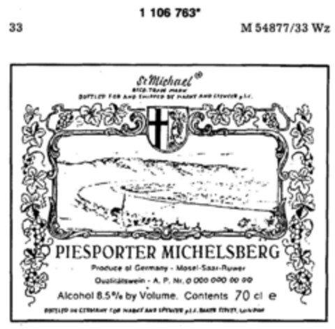 St. Michael  PIESPORTER MICHELSBERG Logo (DPMA, 07.06.1984)