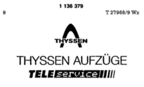 THYSSEN AUFZÜGE TELESERVICE Logo (DPMA, 17.08.1988)