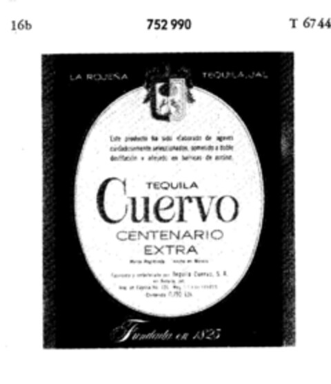 TEQUILA Cuervo CENTENARIO EXTRA Logo (DPMA, 04/11/1960)