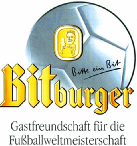 Bitte ein Bit Bitburger Gastfreundschaft für die Fußballweltmeisterschaft Logo (DPMA, 27.01.2004)