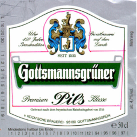 SEIT 1535 Gottsmannsgrüner  Pils Logo (DPMA, 04.05.1995)
