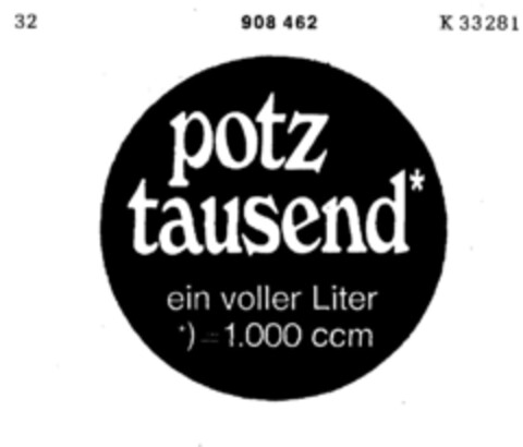 potz tausend ein voller Liter Logo (DPMA, 16.06.1972)