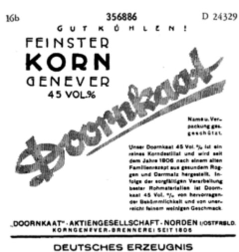 FEINSTER KORN GENEVER Doornkaat Logo (DPMA, 16.06.1926)