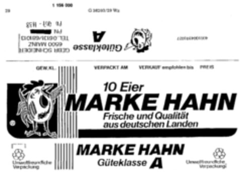 10 Eier  MARKE HAHN Logo (DPMA, 07.12.1988)