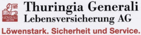 Thuringia Generali Lebensversicherung AG Löwenstark. Sicherheit und Service. Logo (DPMA, 09/09/2002)