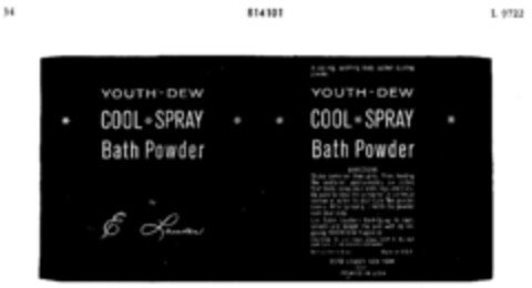 YOUTH-DEW COOL*SPRAY Bath Powder Logo (DPMA, 09/27/1961)