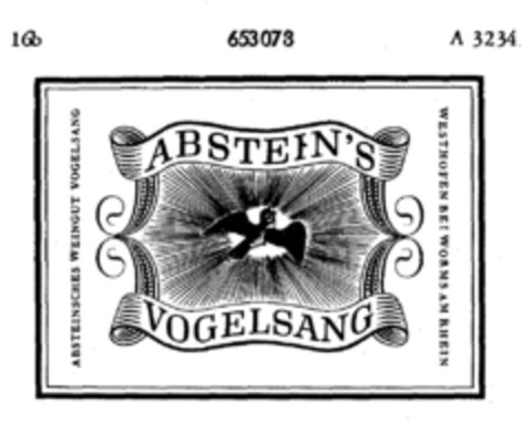 ABSTEIN'S VOGELSANG  ABSTEINSCHES WEINGUT VOGELSANG Logo (DPMA, 09.07.1953)