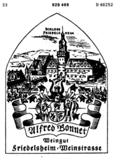 Alfred Bonnet SCHLOSS FRIEDELSHEIM Logo (DPMA, 06/09/1972)