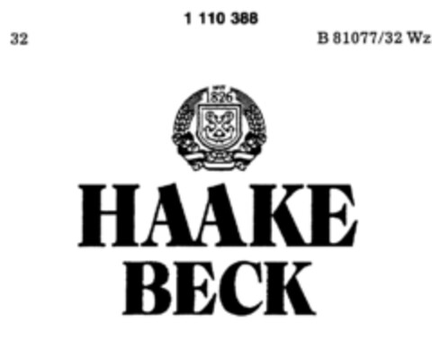 HAAKE BECK SEIT 1826 Logo (DPMA, 02/16/1987)