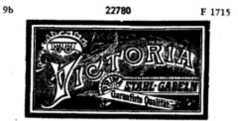 VICTORIA PRIMA STAHL-GABELN Garantirte Qualität. Logo (DPMA, 02.11.1896)