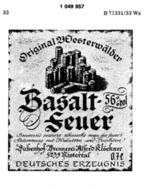 Original Westerwälder Basalt-feuer Logo (DPMA, 11/08/1982)
