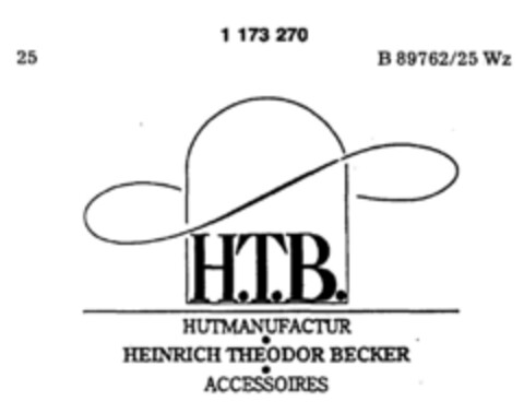 H.T.B. HUTMANUFAKTUR HEINRICH THEODOR BECKER ACCESSOIRES Logo (DPMA, 25.04.1990)