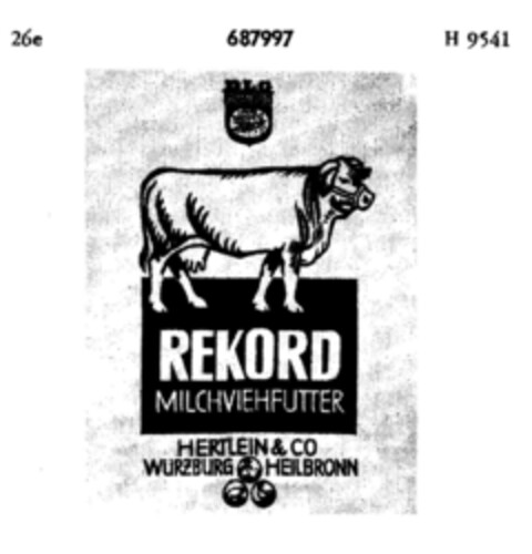 REKORD MILCHVIEHFUTTER HERTLEIN & CO WÜRZBURG HEILBRON Logo (DPMA, 09.02.1955)