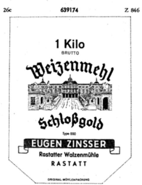 Weizenmehl Schlossgold EUGEN ZINSSER Logo (DPMA, 24.06.1952)