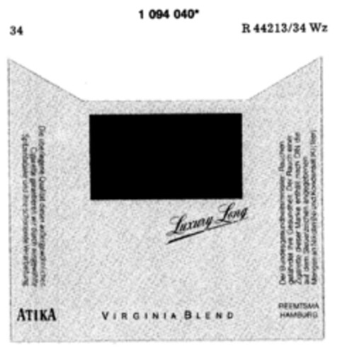 ATIKA DE LUXE Luxury Long VIRGINIA BLEND Logo (DPMA, 17.04.1986)