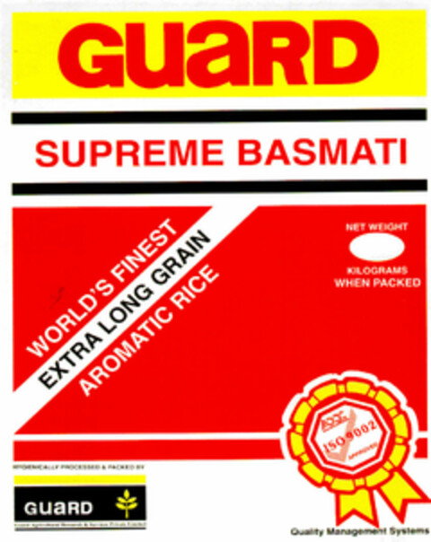 GUARD SUPREME BASMATI WORLD'S FINEST EXTRA LONG GRAIN Logo (DPMA, 01/24/2000)