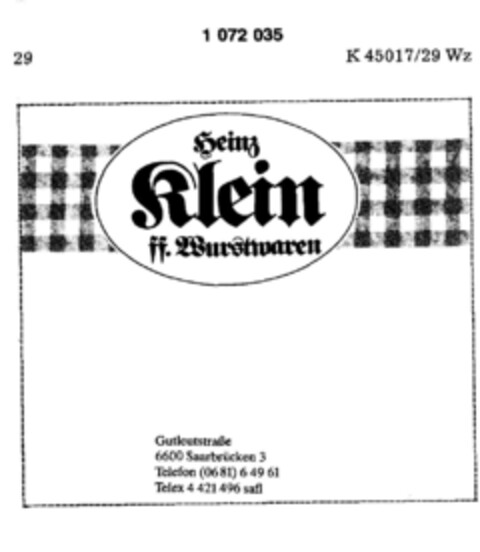 Heinz Klein ff. Wurstwaren Logo (DPMA, 09.09.1982)