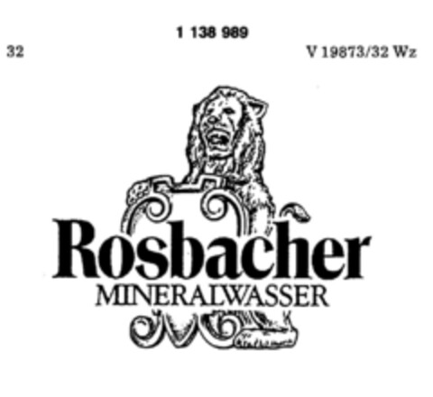 Rosbacher MINERALWASSER Logo (DPMA, 06/25/1986)