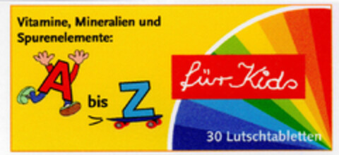 Vitamine, Mineralien und Spurenelemente: A bis Z für Kids Logo (DPMA, 06.06.2000)