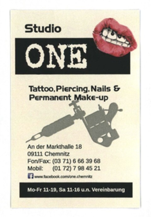 Studio ONE Tatoo, Piercing, Nails & Permanent Make-up Logo (DPMA, 22.12.2015)