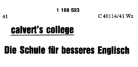 calvert's college  Die Schule für besseres Englisch Logo (DPMA, 12.02.1990)