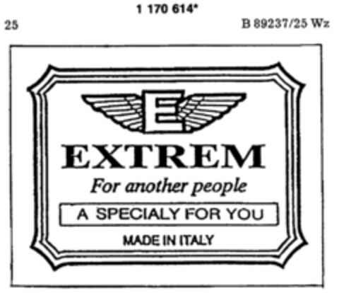 EXTREM For another people A SPECIALY FOR YOU MADE IN ITALY Logo (DPMA, 20.02.1990)